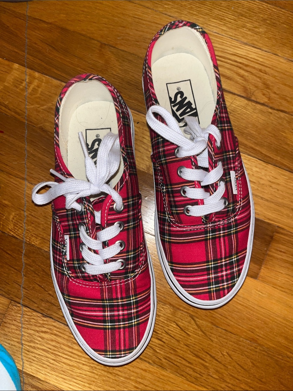 Vans Red Plaid Lace-Up Sneakers with White Laces